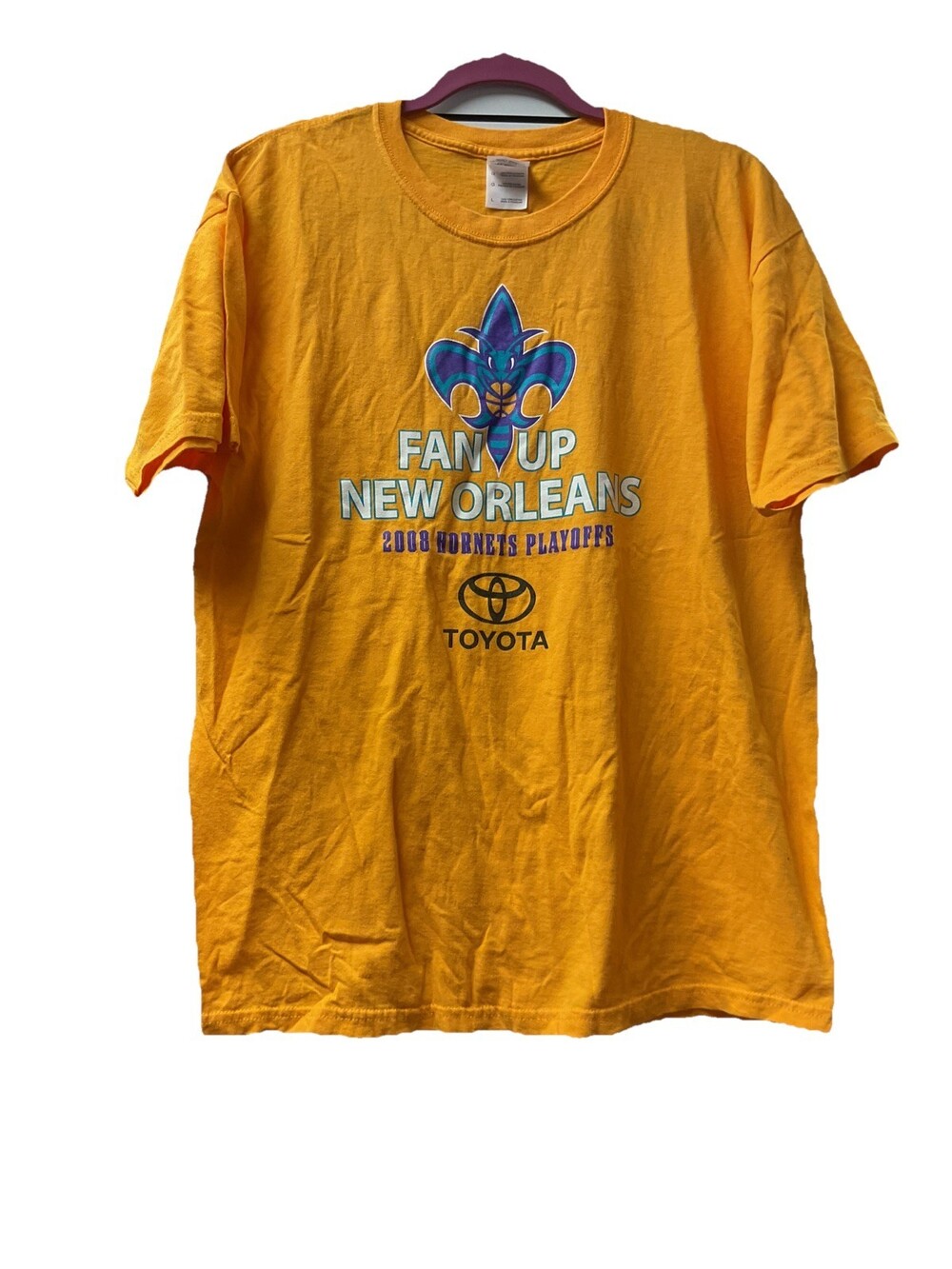 New Orleans Hornets Fan UP 2008 Hornets Playoffs Yellow/Oran Gildan T Shirt G61